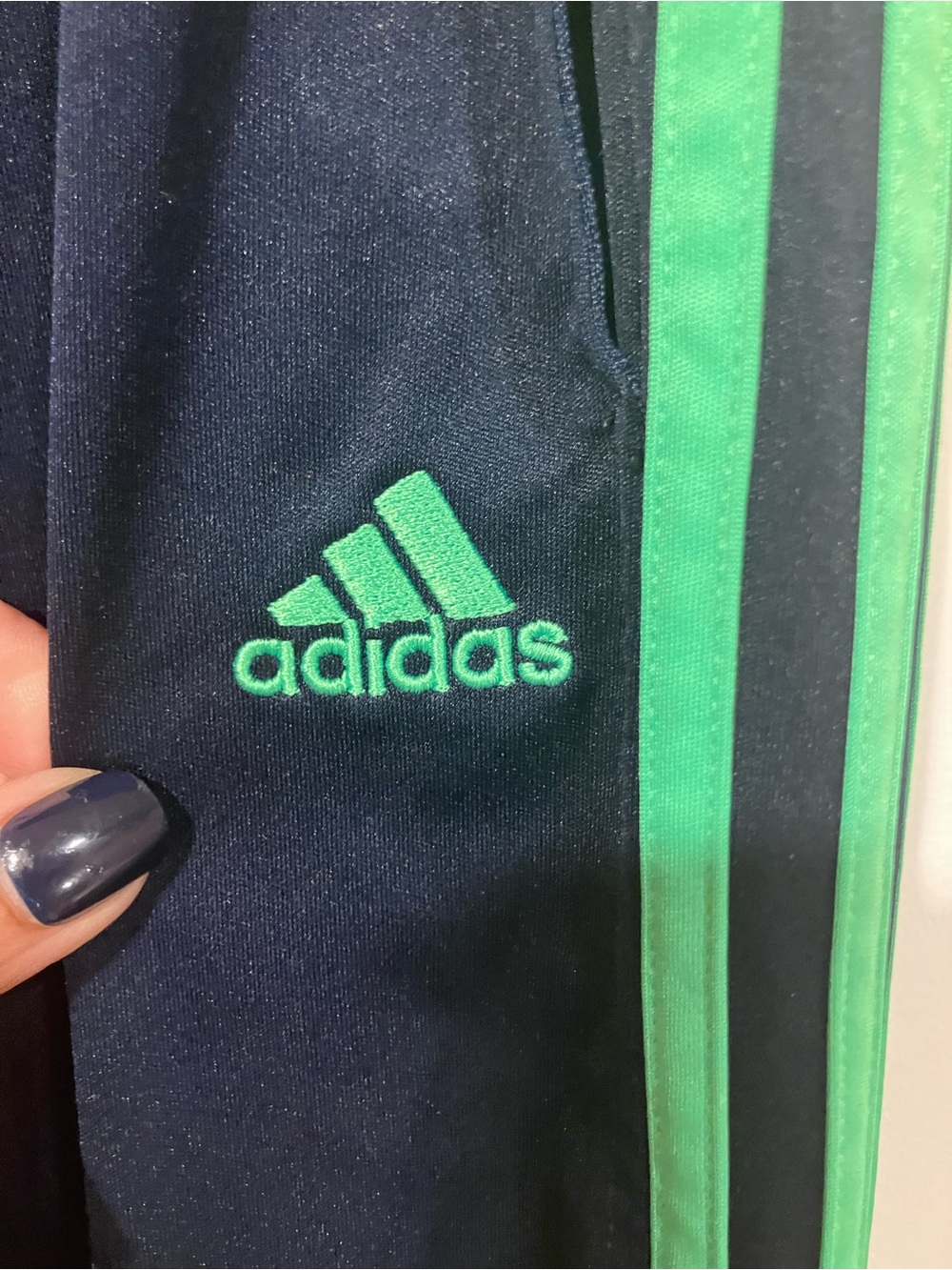 Vintage Y2K Adidas Navy Green 3 Stripe Track Pants - Picture 4 of 6